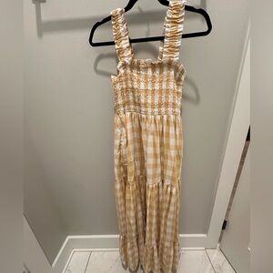 Abercrombie tiered maxi dress | yellow gingham | medium petite